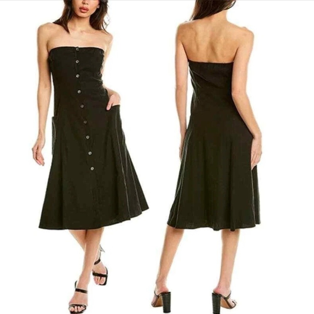 Theory Womens 2 Kayleigh Strapless Soft Crunch Linen Blend Summer Dress
